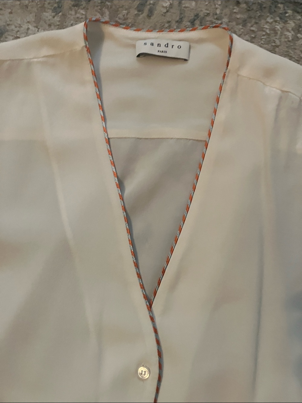 Sandro Cream Top with Orange and Light Blue Braid Trim - Picture 3 of 10